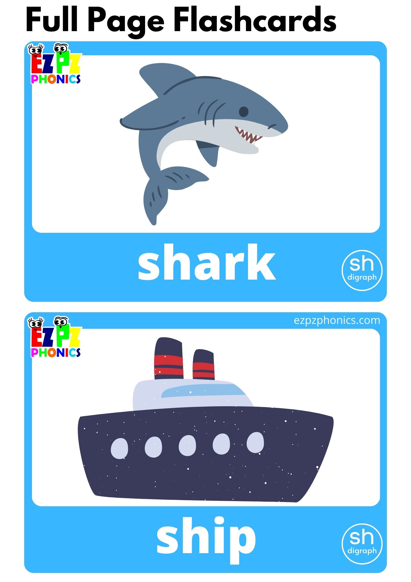 SH Digraphs Phonics Flashcards with Images and Words Download Free Printable PDF or View Online For Teachers and Homeschool Parents to Teach Kindergarten and Preschool Children